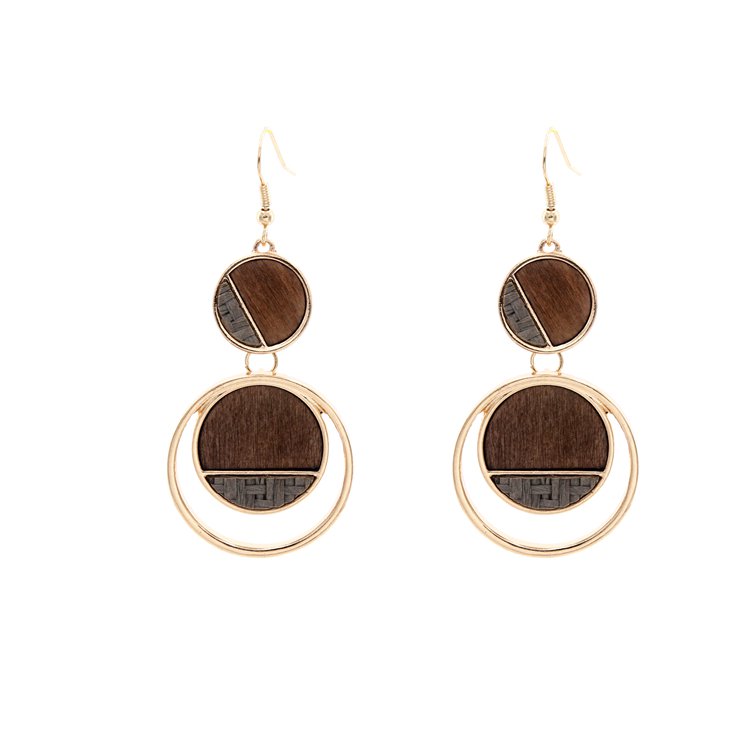 Wood Linked Circles Statement Drop earrings | TopStunning