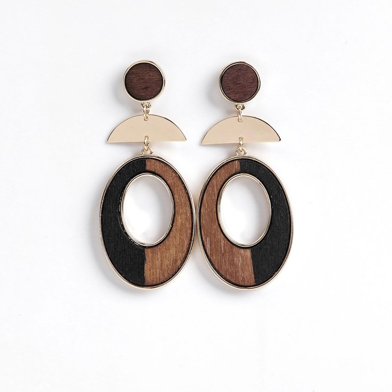 Wood Hoop Linked Statement Drop earrings | TopStunning