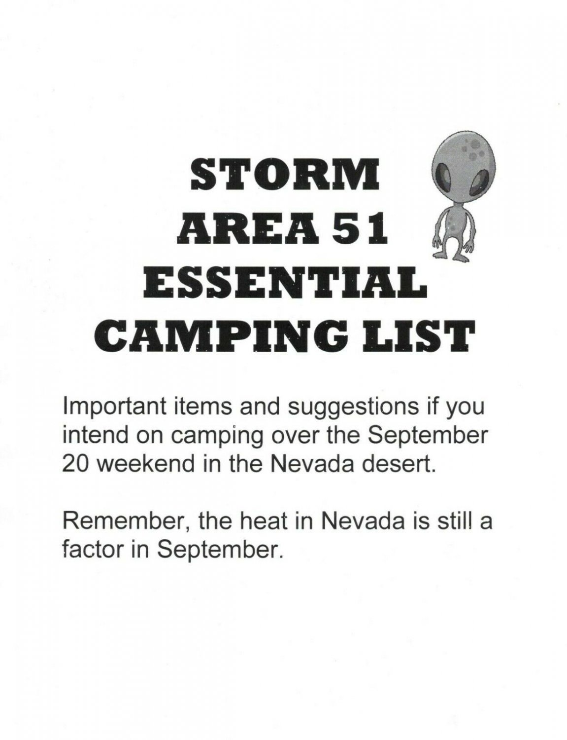 Storm Area 51 Essential Camping List Aliens Desert UFO Invasion What To Bring