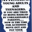 3115 Humorous Refrigerator Magnet Signs Attention Young Adults And Teenagers