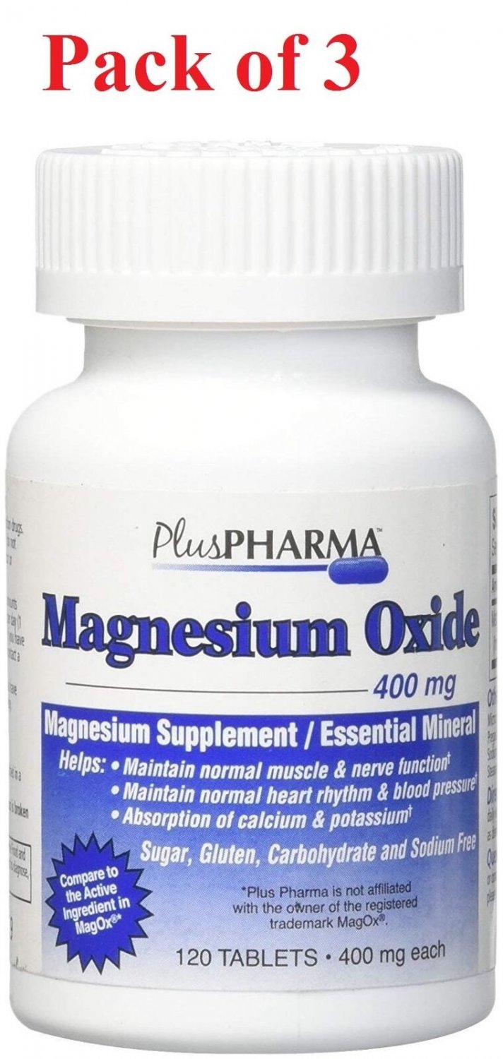 Plus Pharma Magnesium Oxide 400 mg Tablets 120 Each (Bulk Pack of 3)
