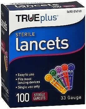 TruePlus Sterile Lancets, 33 G, 100 Count
