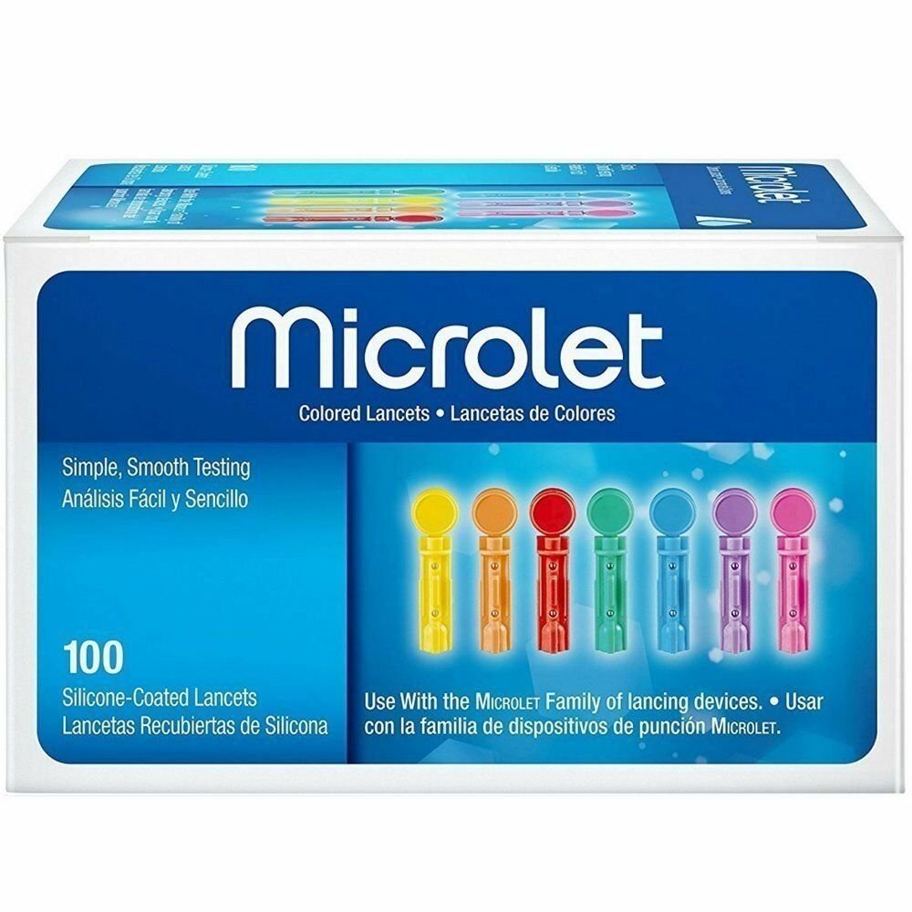 Bayer Microlet Colored Lancets Silicone-Coated Sterile 100 Each