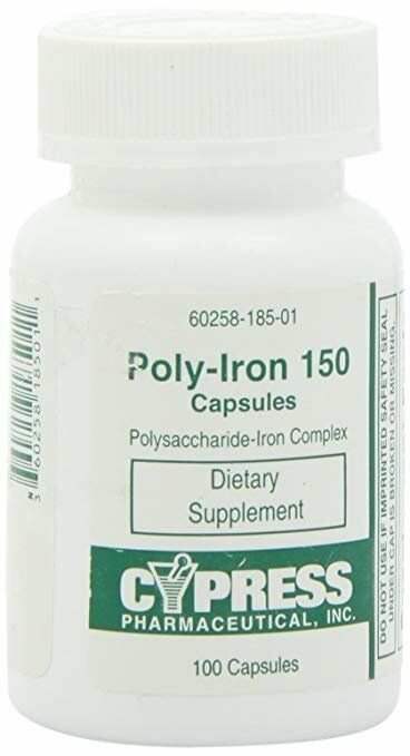 Cypress Poly-Iron 150 mg capsules Iron Supplement 100 Count Bottle