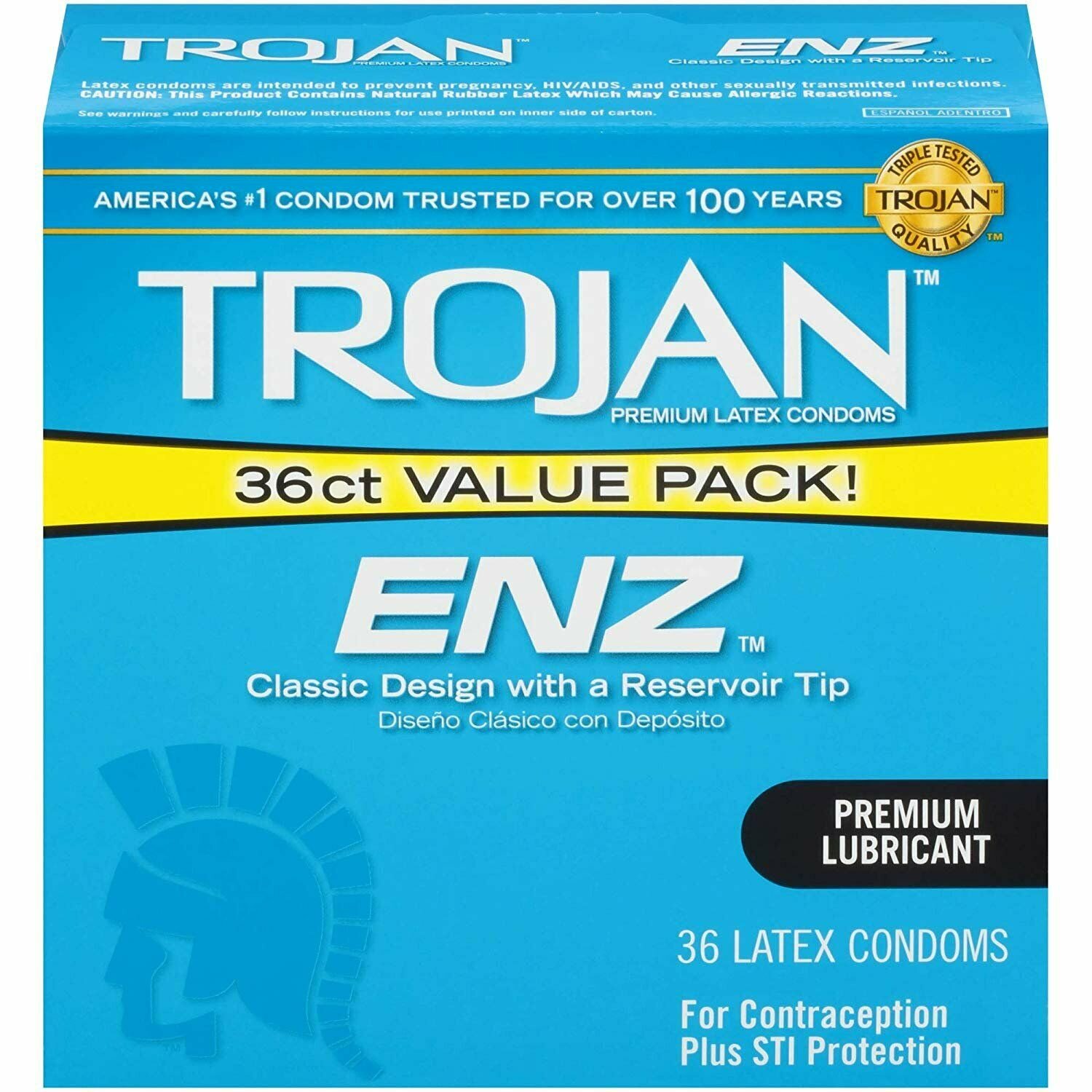 Trojan ENZ Lubricated Premium Latex Condoms For Contraception, 36 Count, 2 Pack