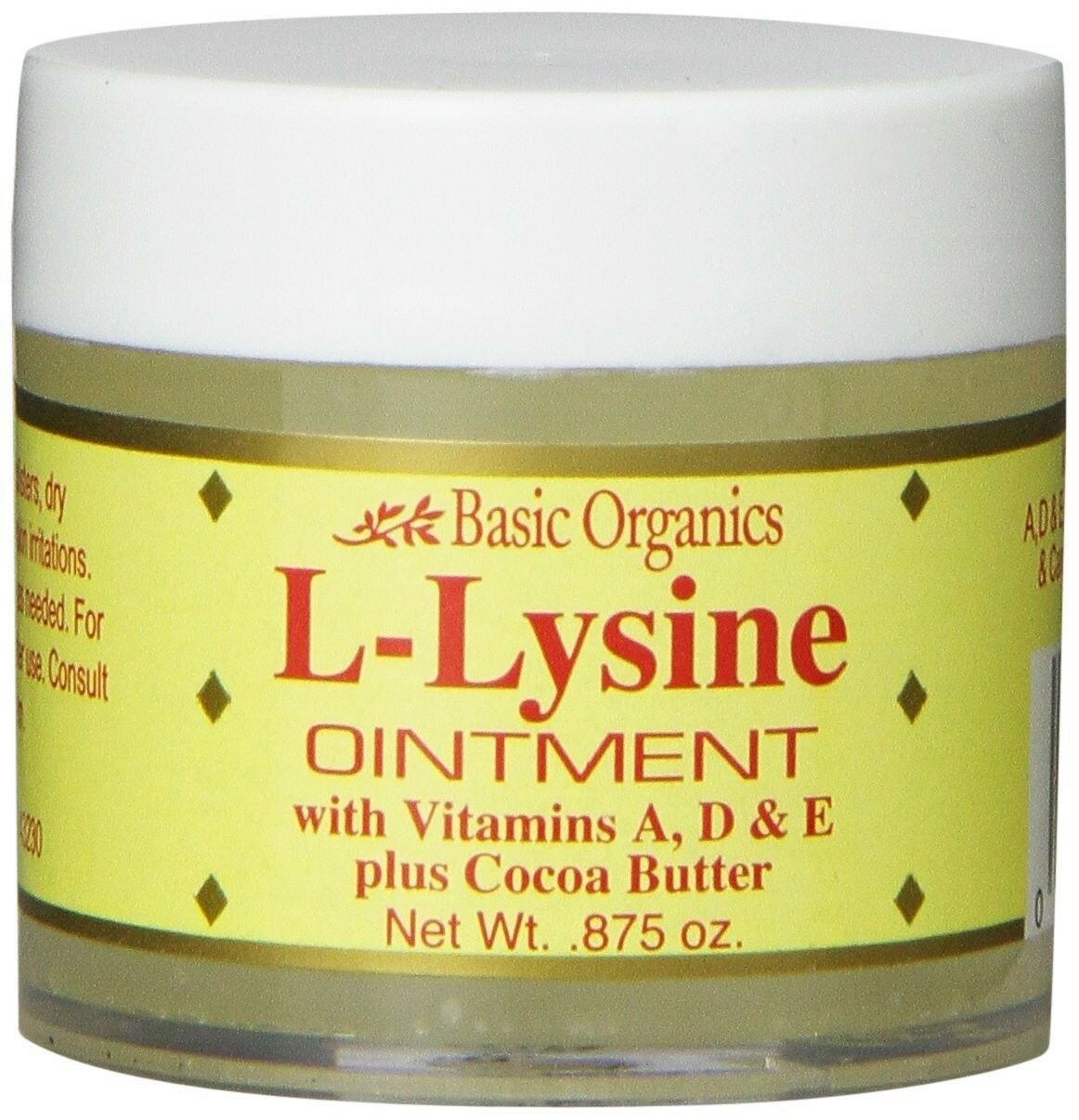 Basic Organics L-Lysine Ointment with Vitamins A, D & E  0.875 oz