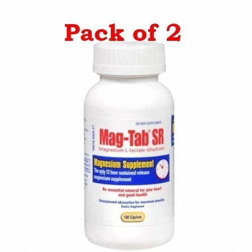 Mag-Tab SR Magnesium L-lactate Dihydrate Supplement 84mg 100 Caplets (Bulk Pack of 2)