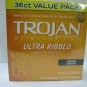 Trojan Ultra Ribbed Stimulations Lubricated Premium Latex Condoms, 36 Ct, 5 Pack