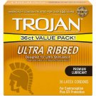 Trojan Ultra Ribbed Stimulations Lubricated Premium Latex Condoms, 36Ct, 12 Pack