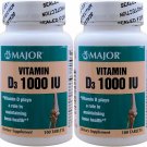 MAJOR Vitamin D Tablets, 1000u, 100ct (2 Pack) Bulk
