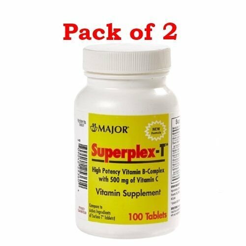 Major SUPERPLEX-T VITAMIN B COMPLEX, WITH 500MG VITAMIN C, 100 tablets (2 pack)