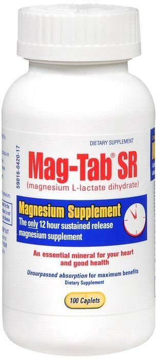 Mag-Tab SR Magnesium L-lactate Dihydrate Supplement 84mg 100 Caplets