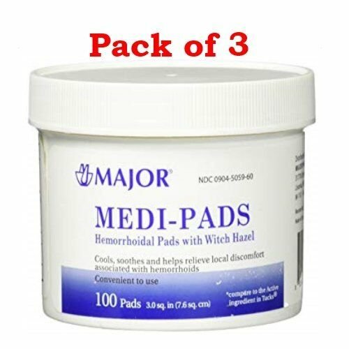 Major Medi-Pads Hemorrhoidal Pads With Witch Hazel, 100 Pads (Bulk Pack of 3)