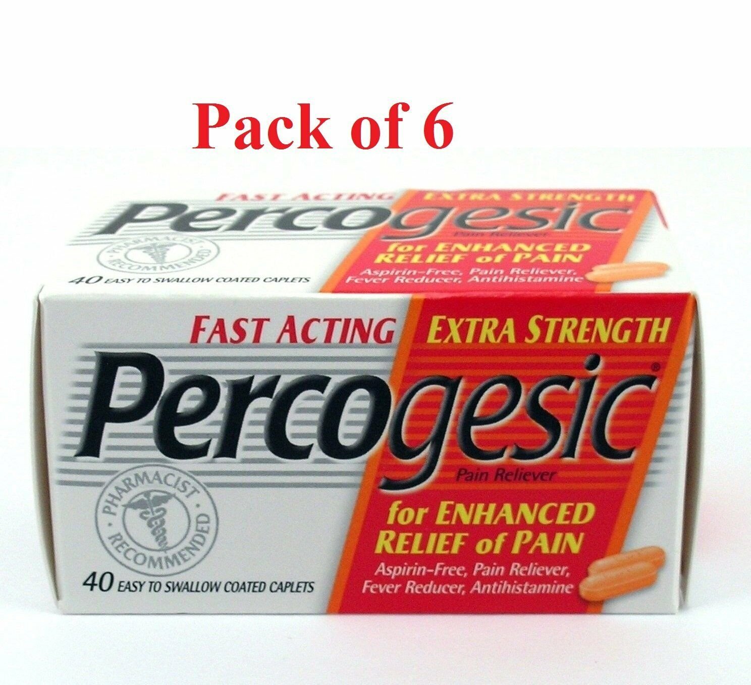 Percogesic Fast Acting Extra Strength Pain Relief 40 Coated Caplets (Bulk Pack of 6)