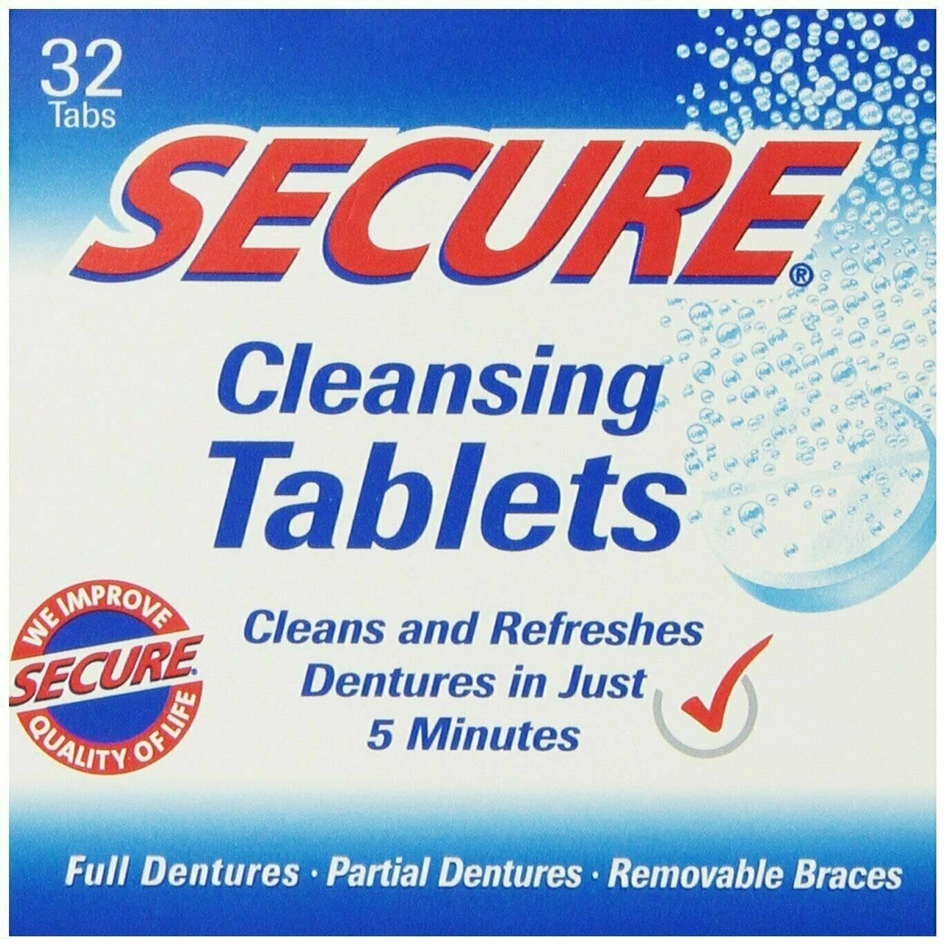 SECURE Cleansing Tablets Cleans & Refreshes Dentures in 5 Minutes, 32 Ct, 5 Pack
