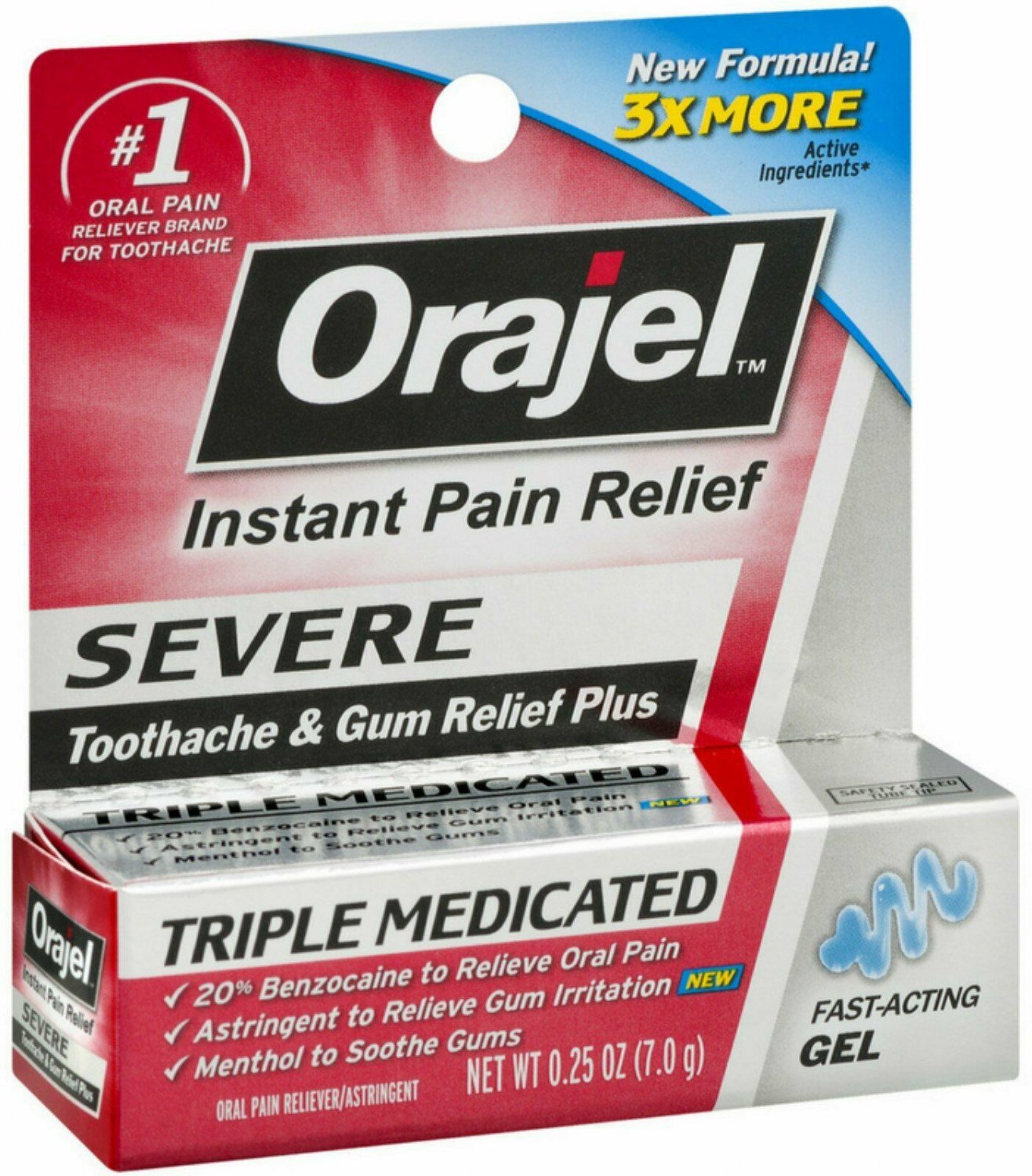 Orajel Triple Medicated Gel Severe Toothache & Gum Relief Plus,  0.25oz, 6 Pack