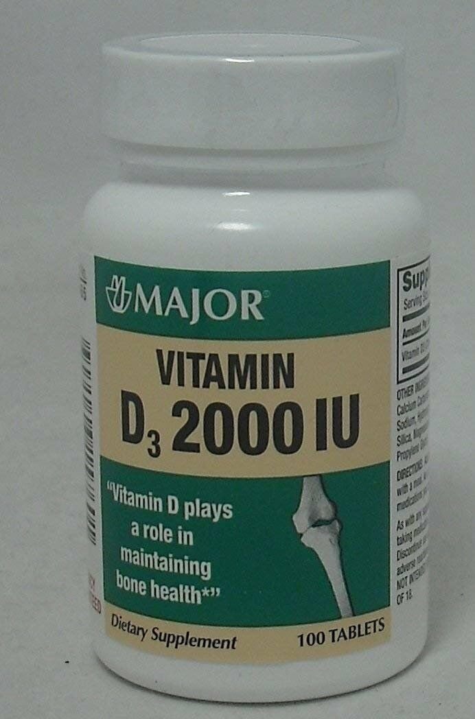 Major Vitamin D3 2000 IU, 100 Count per Bottle (7 Pack) Bulk