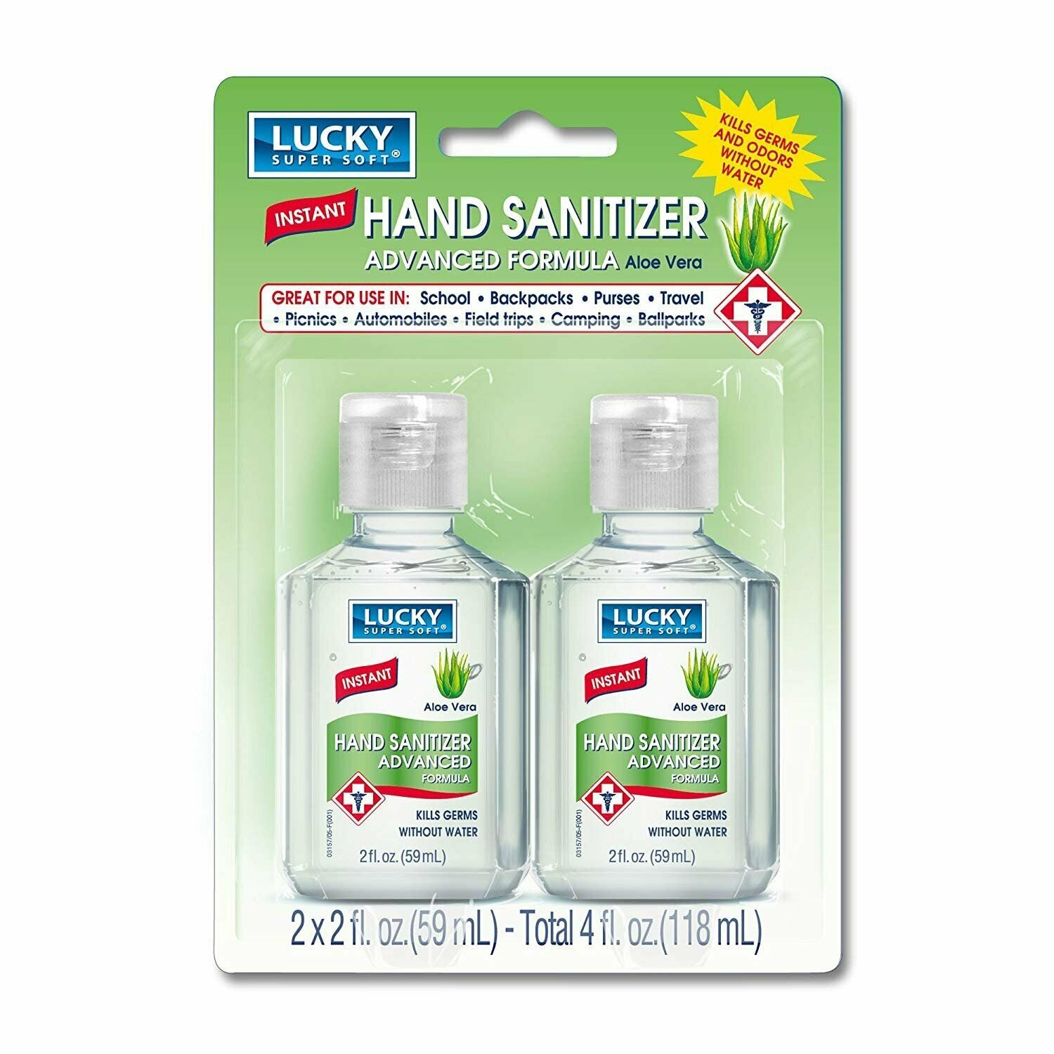 Lucky Super Soft Hand Sanitizer Advance Formula Clear Aloe Vera, 2x2 Oz, 1 Pack