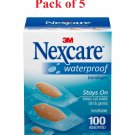 Nexcare Waterproof Clear Bandages Assorted Sizes Breathable 100 Ct (Bulk Pack of 5)