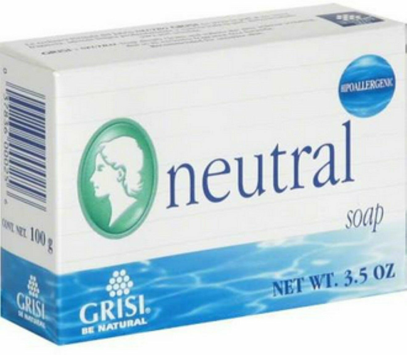 Grisi Neutro Bar Soap Hypoallergenic fragrance-free Non-irritating 3.5oz, 9 Pack