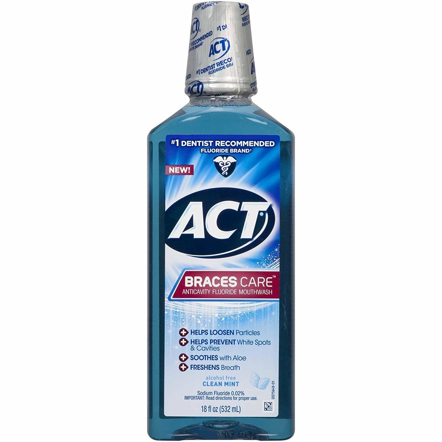Act Clean Mint Braces Care Mouthwash 18 Oz, Bulk Pack of 8