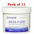Major Medi-Pads Hemorrhoidal Pads With Witch Hazel, 100 Pads (Bulk Pack of 11)