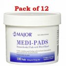Major Medi-Pads Hemorrhoidal Pads With Witch Hazel, 100 Pads (Bulk Pack of 12)