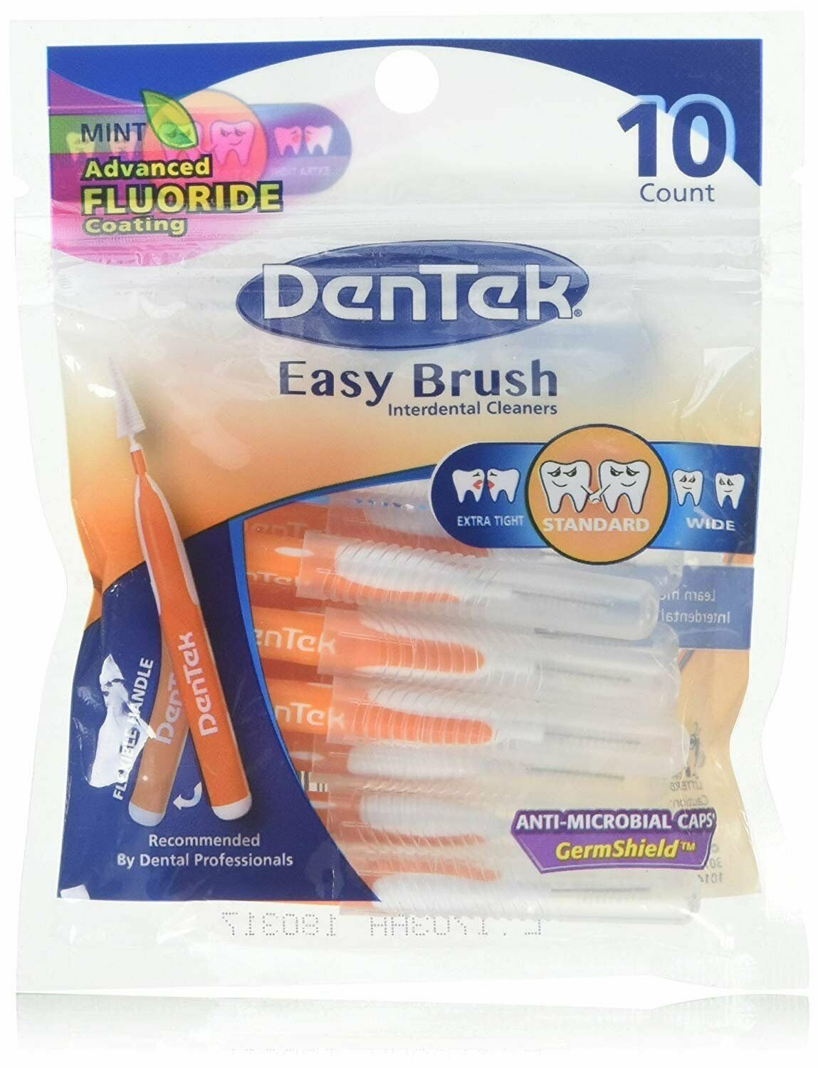 DenTek Easy Brush Interdental Mint Cleaners Anti-Microbial Caps, 10 ct, 4 Pack
