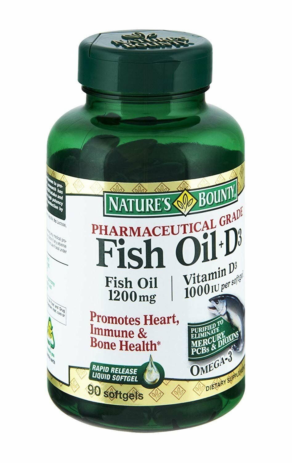 Natures Bounty Omega 3 Plus D3 Fish Oil - 90 Capsules (Bulk Pack of 3)