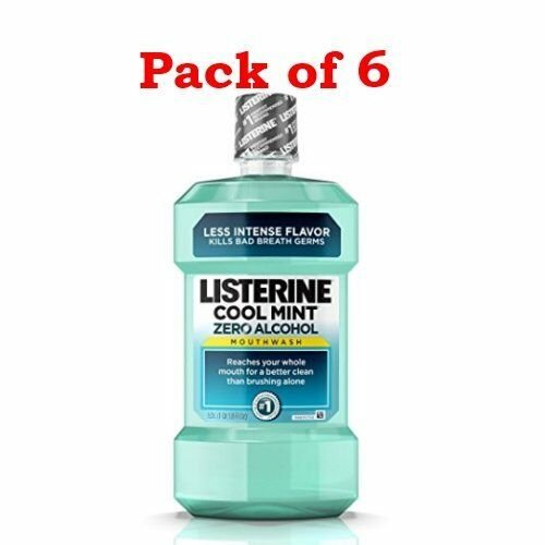 Listerine Zero Mouthwash, Clean Mint, 1.0 Liter (PACK OF 6)