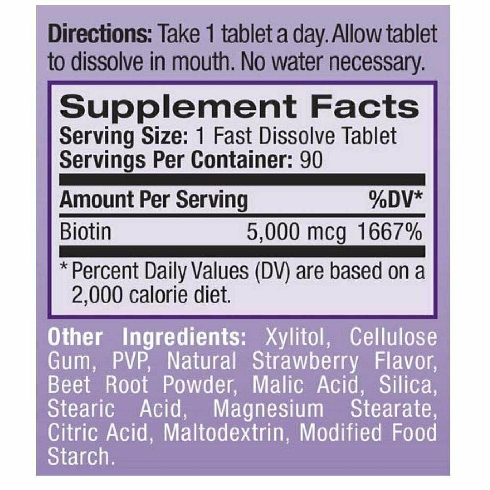 Natrol Biotin 5000 mcg Fast Dissolve Tablets Strawberry- 90 ct, Bulk Pack of 3