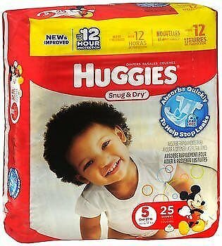 Huggies Snug & Dry Diapers Size 5-4 Packs of 25, Bulk Pack of 2