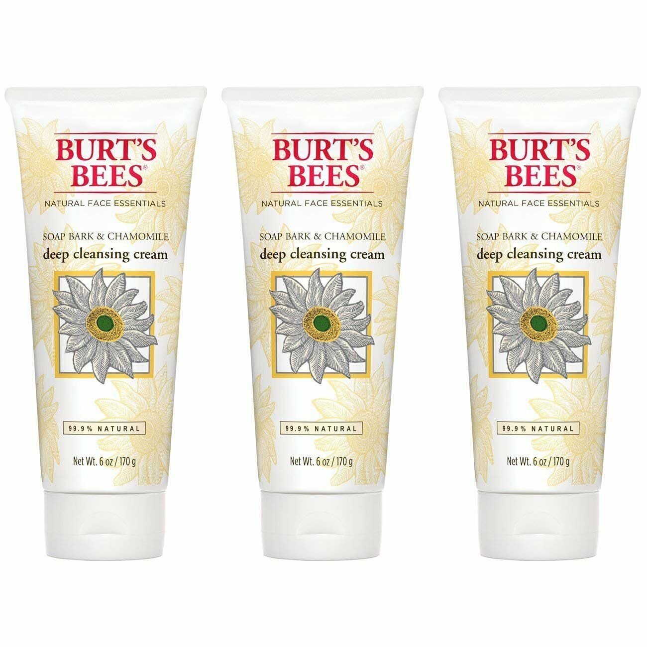 Burt's Bees Soap Bark and Chamomile Deep Cleansing Cream, 6 Ounces (Bulk Pack of 3)
