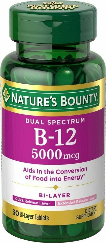 Nature's Bounty Dual Spectrum Bi-Layer B-12 5000 mcg, 30 Tablets