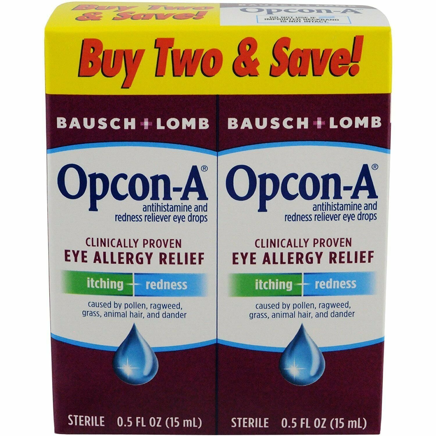 Bausch & Lomb OpconA Eye Allergy Relief Drops Itching & Redness, 2 Ct