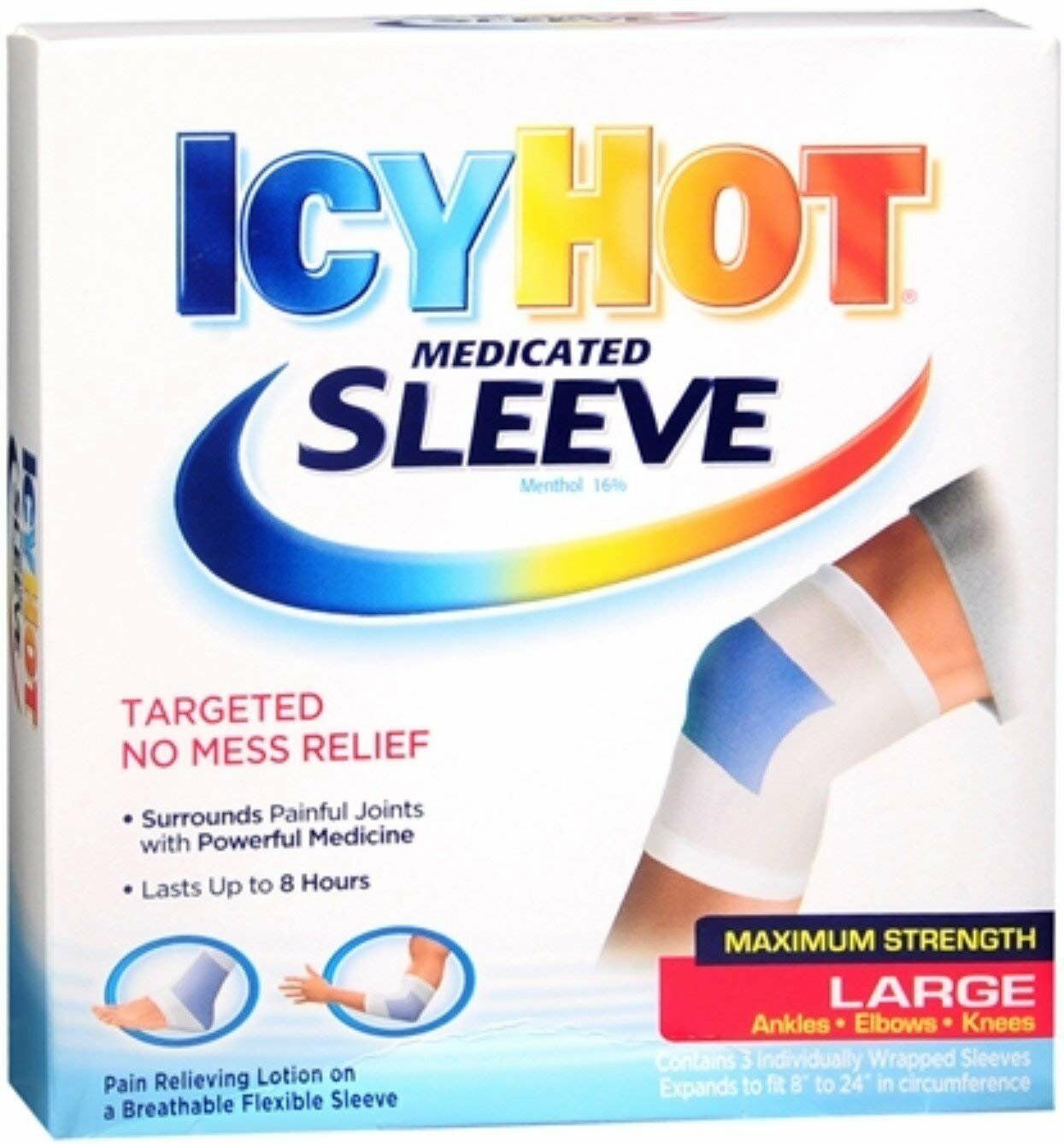 ICY HOT Medicated Sleeve Large (Ankles, Elbows and Knees) 3 Each (Bulk Pack of 4)