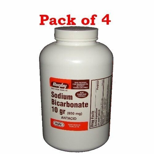 Rugby Sodium Bicarbonate 10 GR 650 mg Antacid Tablets 1000 Count (Bulk Pack of 4)