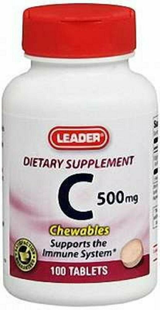 Leader Vitamin C 500mg Chewable Tablets 100 Ct