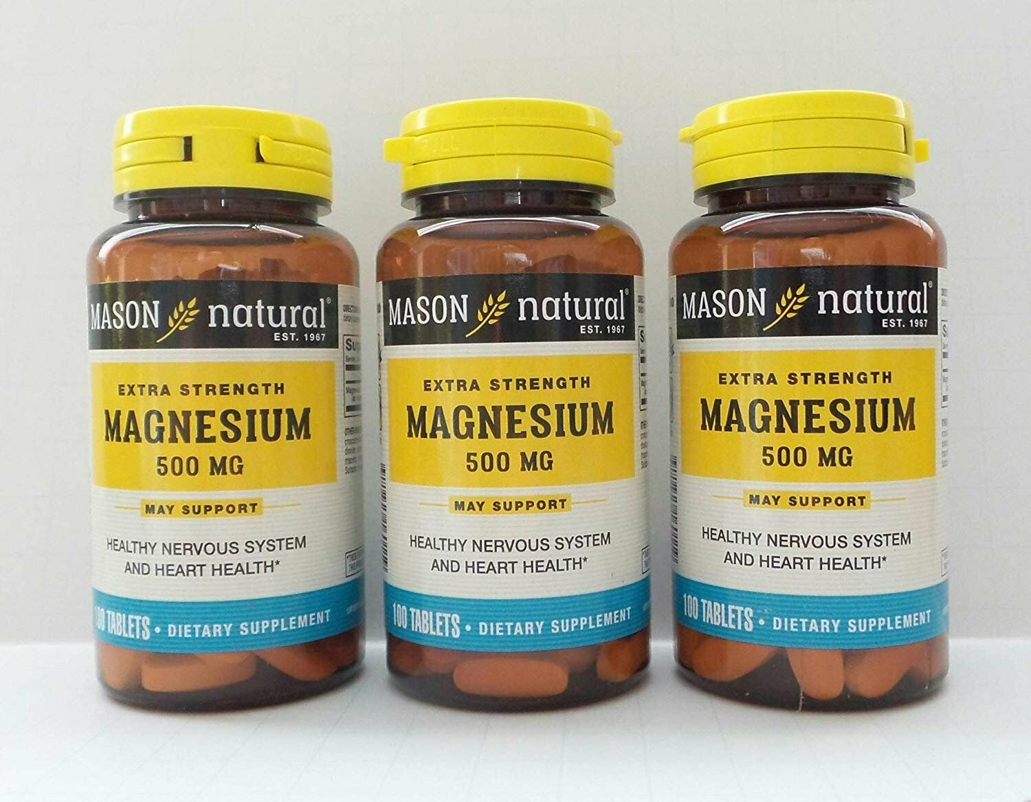 Mason Natural Magnesium 500 mg Extra Strength - 100 Tablets, Bulk Pack of 3