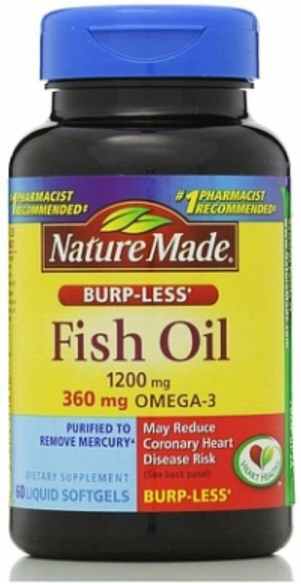 Nature Made Fish Oil, 1200 mg, Burp-Less, Liquid Softgels 60 ea (Bulk Pack of 4)