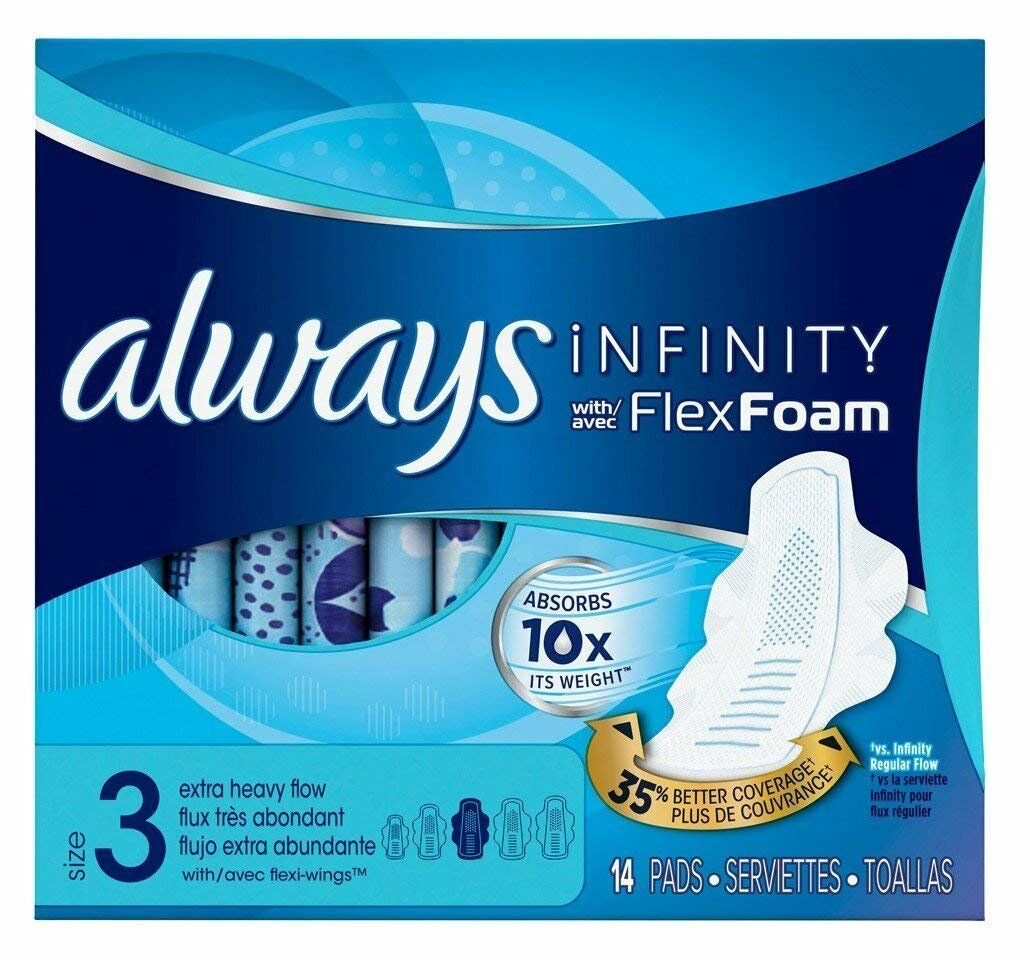 Always Pads Size 3 Infinity With Flex Foam 14 Count X-Heavy Flow (6 Pack) Bulk