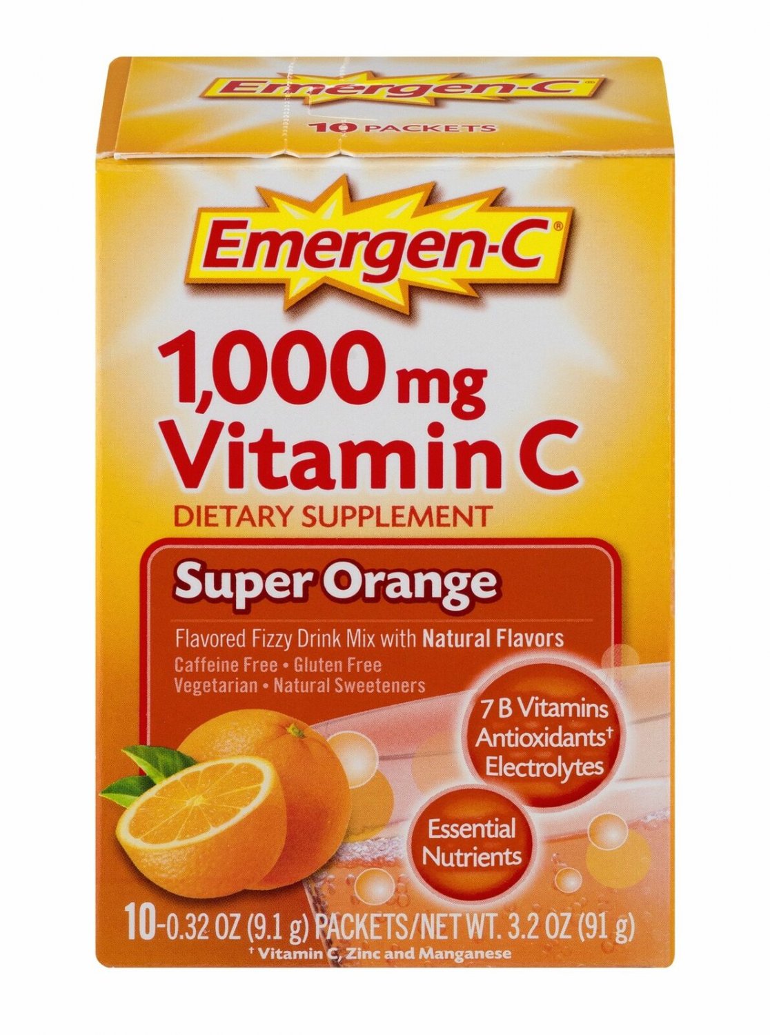Emergen-C Vitamin C Flavored Fizzy Drink Mix Super Orange 10 Packets Ea (4PK)