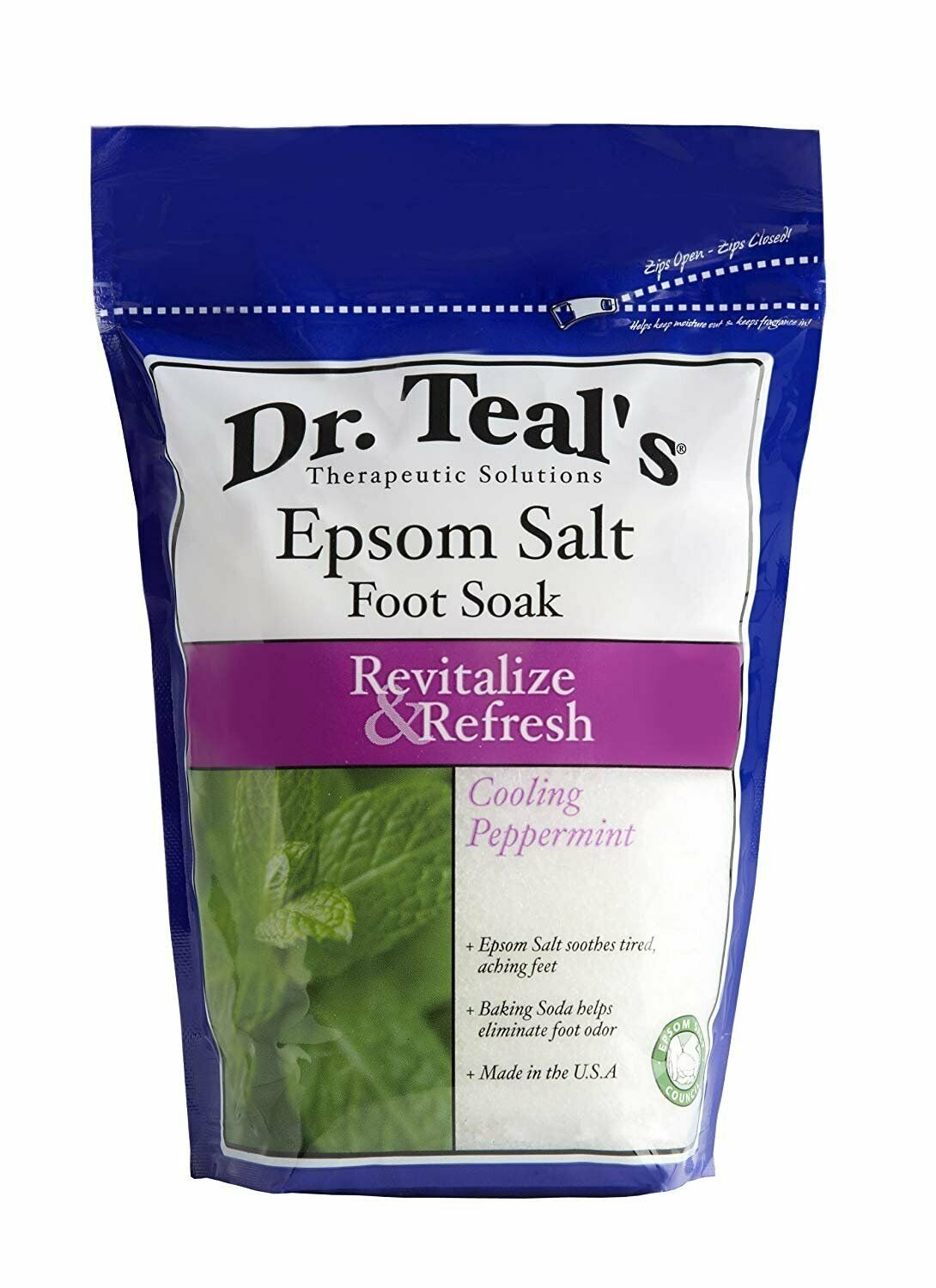 Dr. Teal's Epsom Salt Foot Soak Cooling Peppermint Revitalize, 32oz, 4 Pack