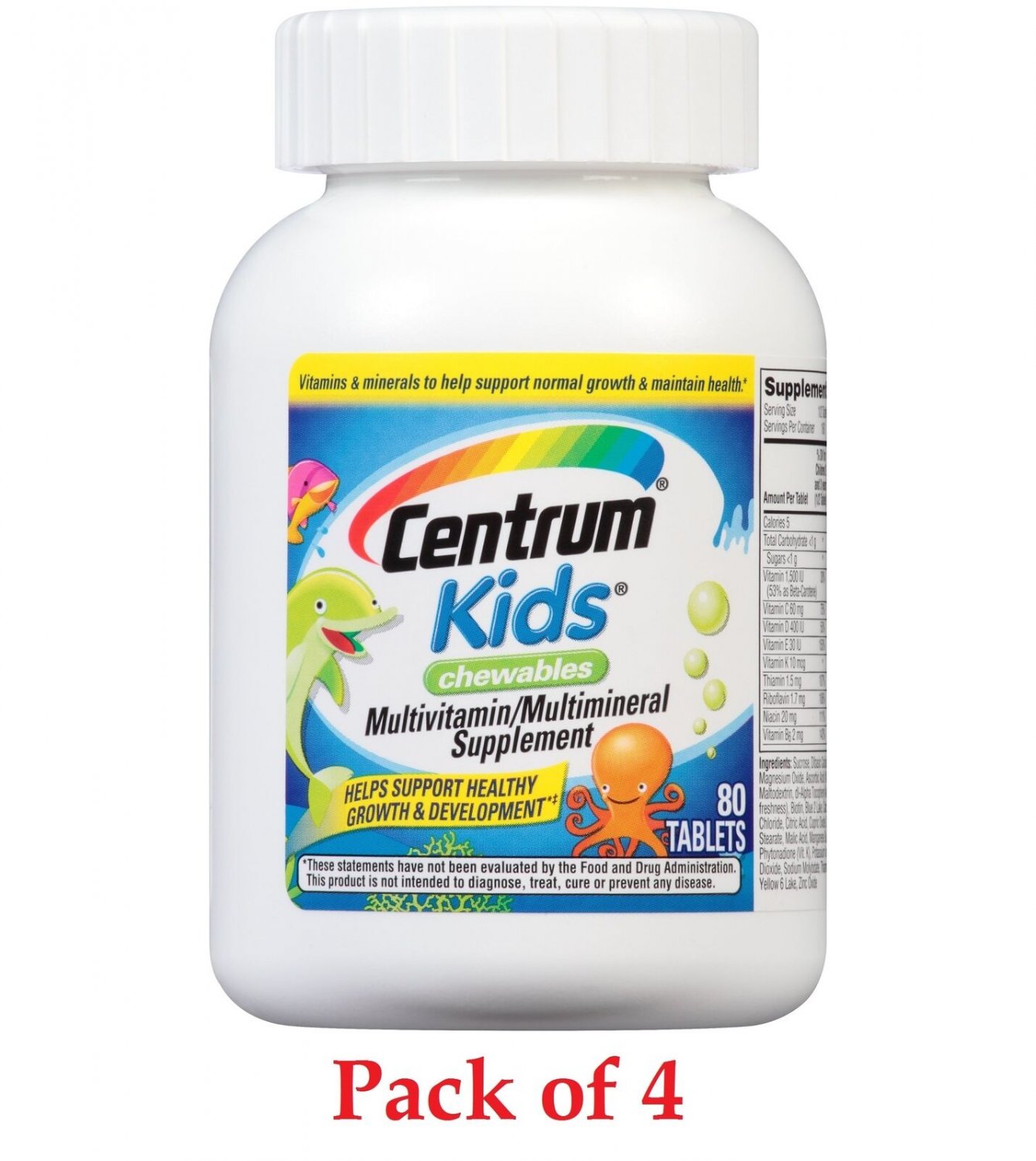 Centrum Kids Chewable Tablet Complete Multivitamin/Multimineral 80ct Bulk Pack of 4