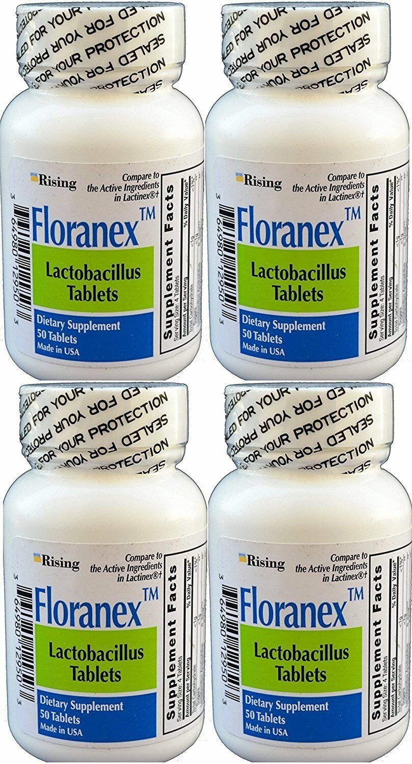 Floranex Lactobacillus Tablets Probiotic Supplement for Colon Health 50Ea (4PK)