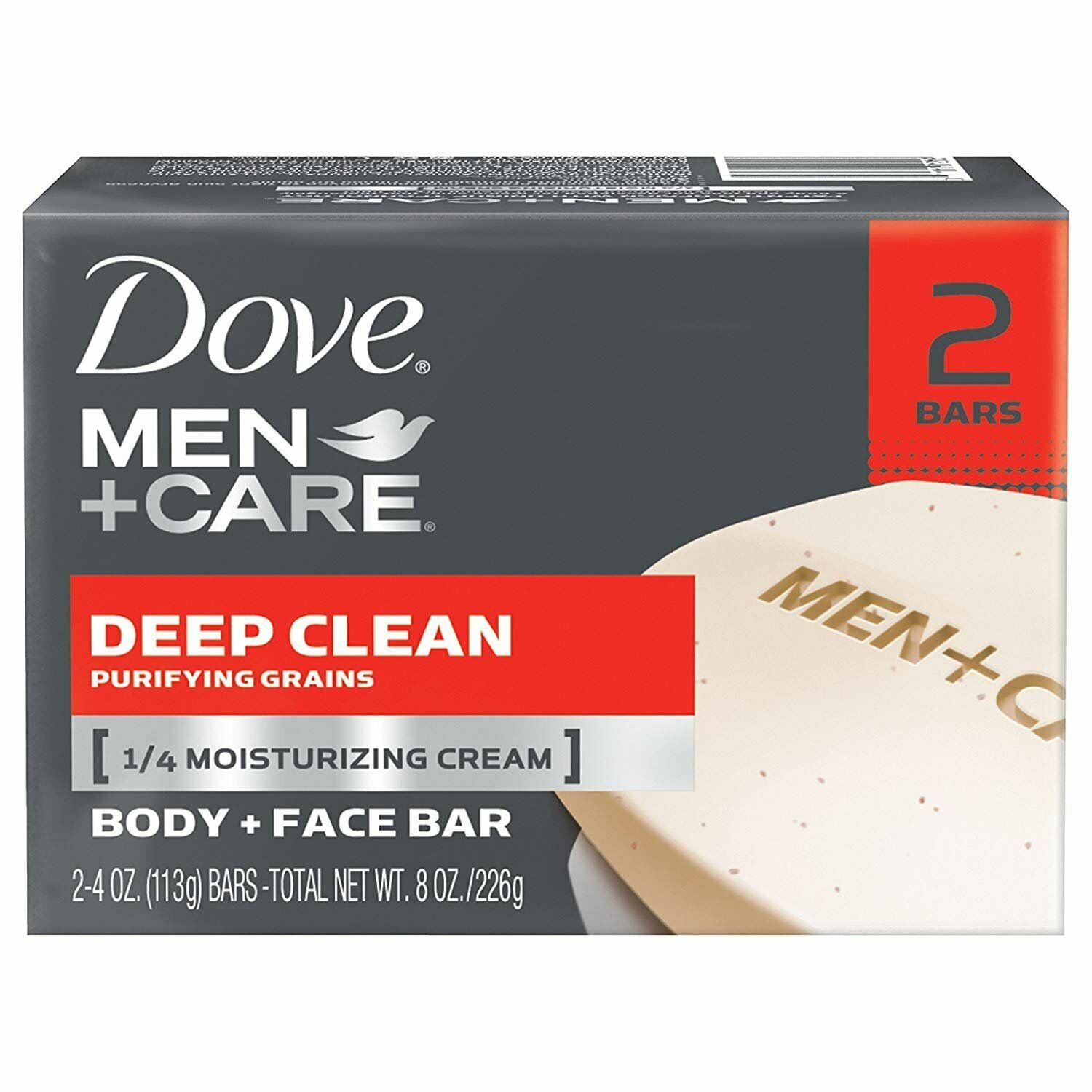 Dove Men+Care Body & Face Bar Deep Clean Hydrate Purifying Grains, 2 ct, 6 Pack