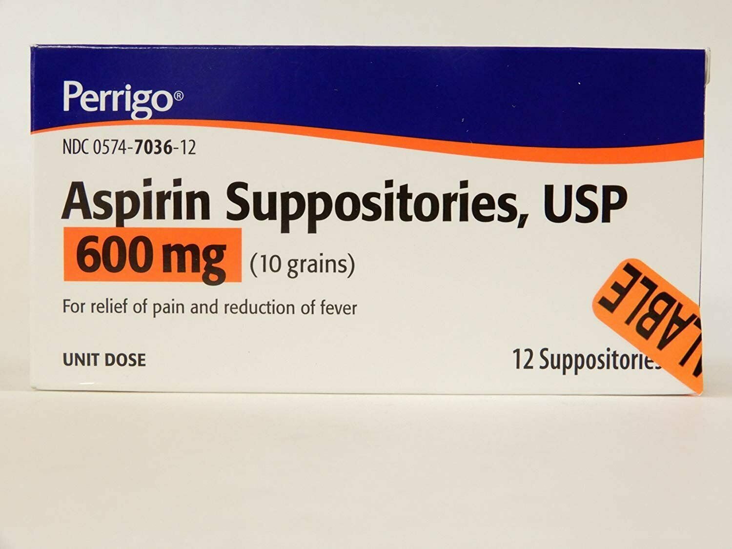 Perrigo Aspirin Suppositories USP Pain Relief Fever Reduction, 12 ct, 5 Pack