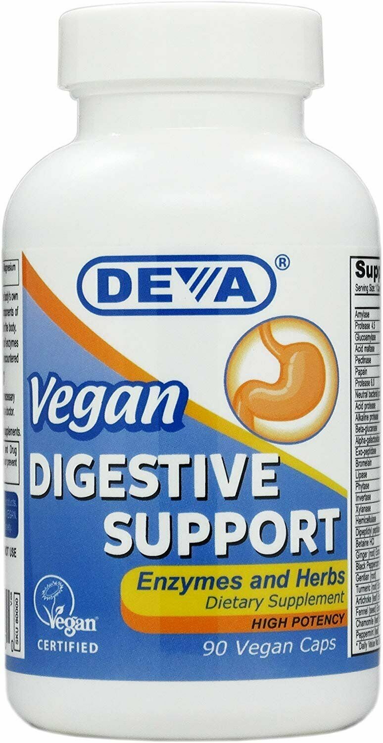 Deva Vegan Vitamins Digestive Support Enzymes and Herbs Capsules 90ct, 2 Pack