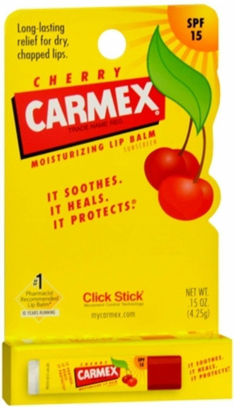 Carmex Click-Stick Moisturizing Lip Balm SPF 15 Cherry 0.15 oz (Bulk Pack of 10)