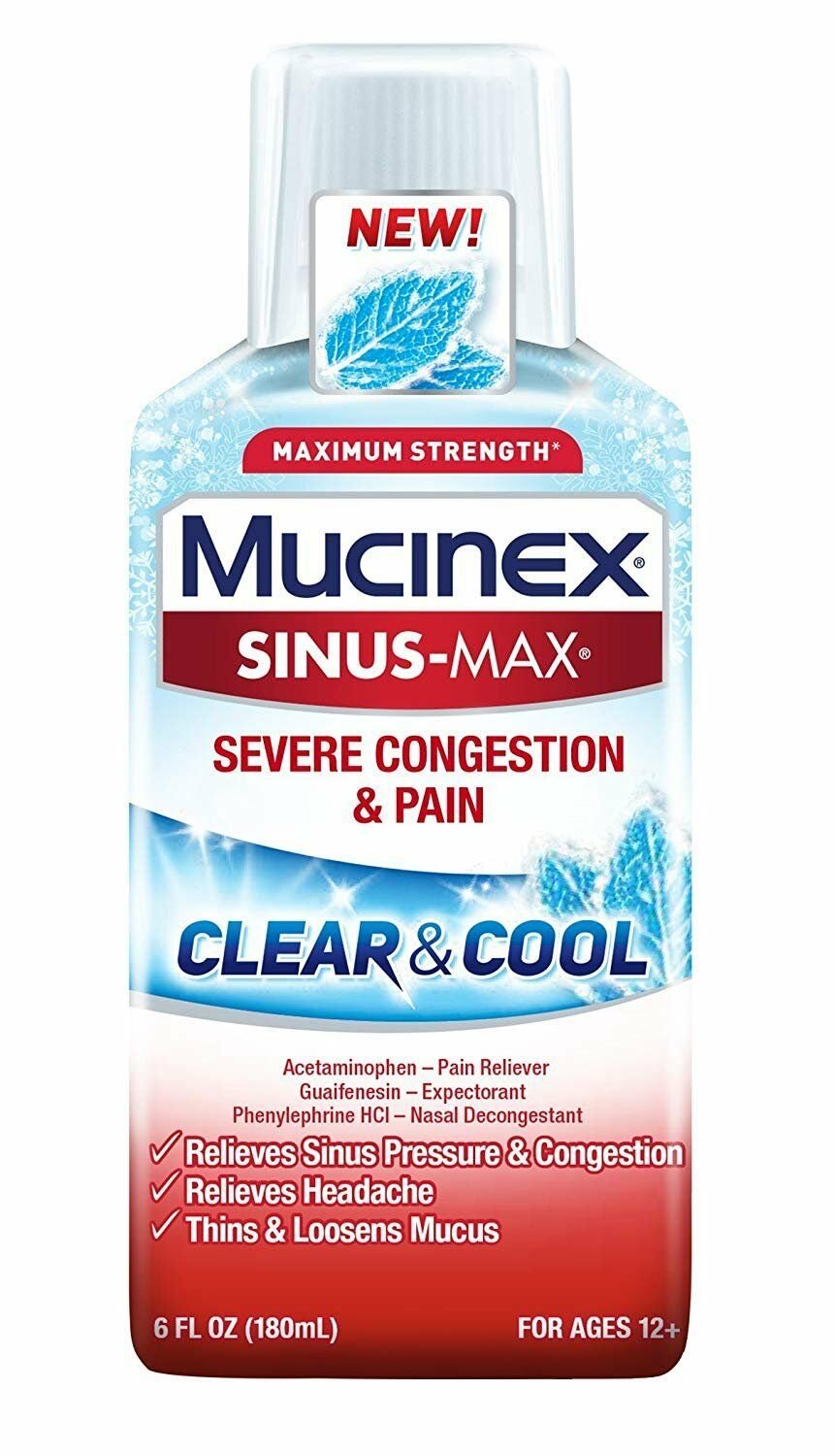Mucinex Sinus-Max Clear & Cool Adult Liquid - Severe Congestion Relief 6 Oz...